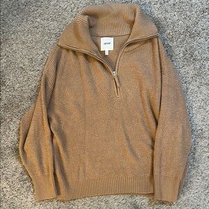 Aerie Tan Zip Up Sweater with Ribbed Mock Neck